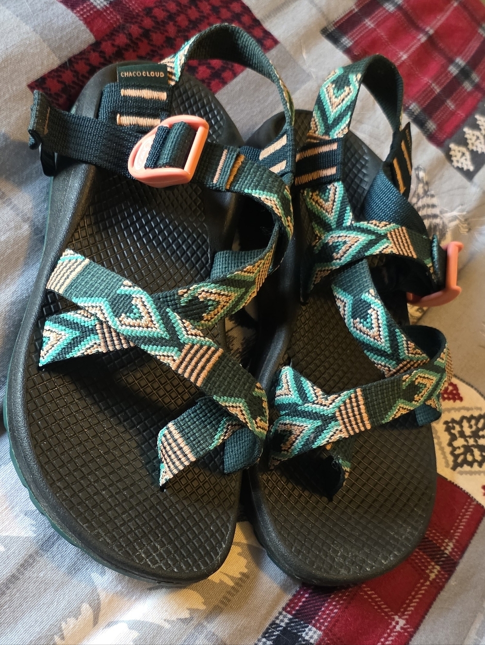 Chaco Cloud Sandals with Green Geo Straps